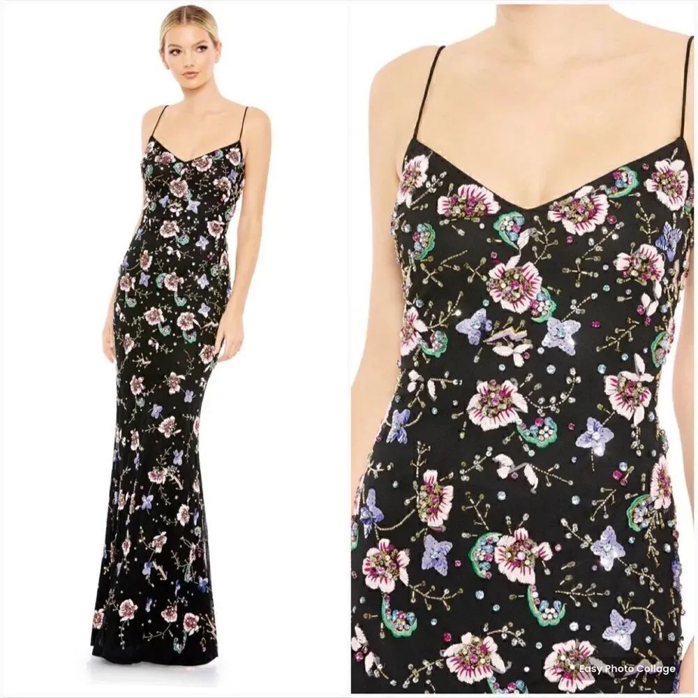 NWT Mac Duggal EMBELLISHED SPAGHETTI STRAP LACE UP GOWN Dress 10890